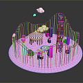 Colorful Kids Playground With Pink Circular Base Purple Railings And Cloud Decorations