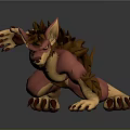 3D Rendered Fantasy Creature With Pink Body Brown Mane And Sharp Claws In Crouching Pose