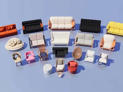 Stylish Casual Sofa Set With Various Colors Different Styles And Accent Chairs 3d model