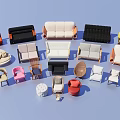 Stylish Casual Sofa Set With Various Colors Different Styles And Accent Chairs 3d model
