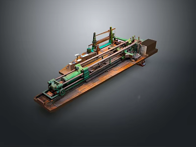 Large Green Metal Industrial Machine With Mechanical Components And Steel Platform 3d model