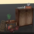 Rustic Wooden Furniture Set With Cabinet Small Table Plant Crate And Baskets