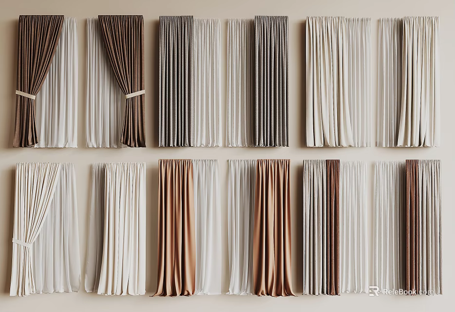 Various Colored Curtain Fabric Designs With Different Styles For Home Decor 3d model 