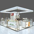 Modern Beauty Store Interior With White Gold Decor Counter And Product Shelves