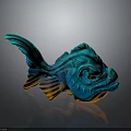 Vibrant Turquoise And Orange Fish Character As Artistic Decorative Figurine