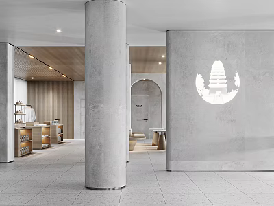 Modern Public Area With Concrete Column And Minimalist Decor 3d model