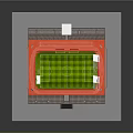 Football Stadium With Green Grass Pitch Red Running Track And Yellow Seats
