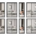 Modern Sliding Doors With Black Frame Glass Design For Interior Partition 3d model