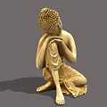Golden Seated Buddha Sculpture With Intricate Robe Details And Meditating Pose