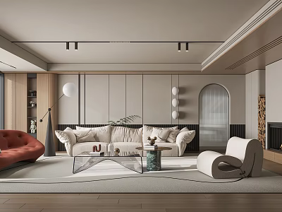 Modern Living Room Interior With Sofa Armchair Coffee Table And Ceiling Lights 3d model