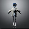 Child In Blue Hat With White Coat Striped Shirt Shorts And White Shoes
