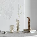 Decorative Ornament Set With Clear Glass Vase Twigs Metal Candlestick Stacked Books And Wall Decor