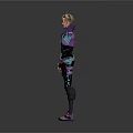 Detailed Short Haired Female Character In Purple Blue Sci Fi Combat Suit With Battle Gear