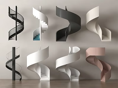 Modern Spiral Staircase Designs With Various Colors For Interior Spaces 3d model