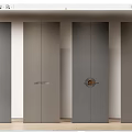 Gray Interior Doors With Multiple Panels And Different Handle Designs