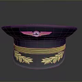 Elegant Dark Blue Hat With Gold Wing Badge Stripes And Laurel Leaf Patterns 3d model