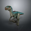 Realistic Standing Velociraptor Dinosaur Model With Blue Green Skin And Orange Eyes