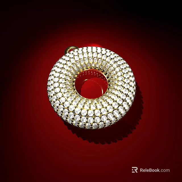 Diamond Encrusted Circular Jewelry Pendant With Red Center And Gold Frame On Red Background 3d model 
