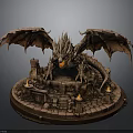 Mythical Dragon Statue On Stone Base With Candle Holders And Decorative Blocks