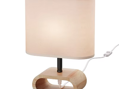 Beige Fabric Shade Table Lamp With Black Stem And Curved Wooden Base 3d model