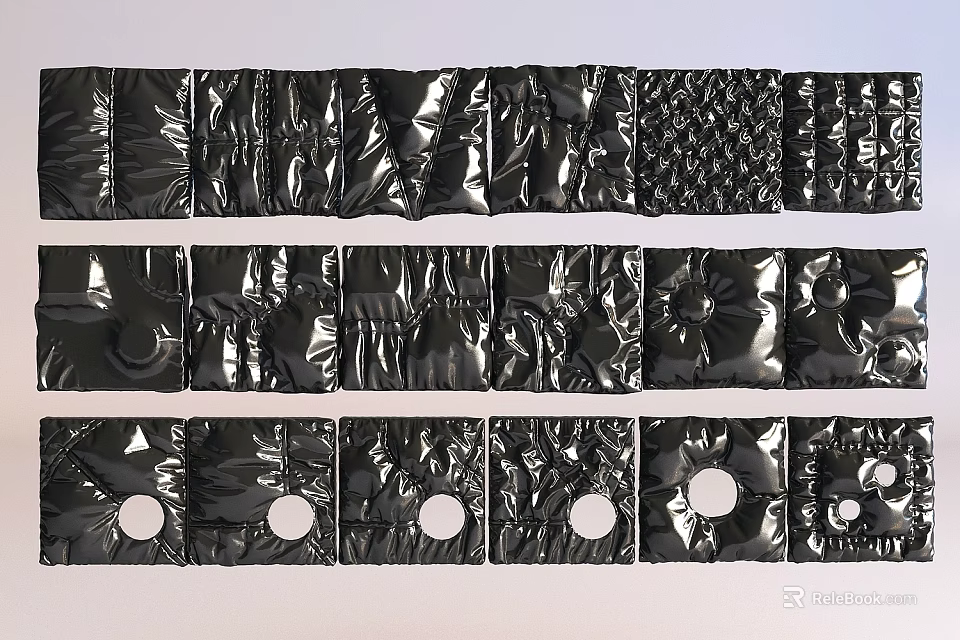 Black Decorative Soft Padding With Various Textures And Circular Hole Patterns 3d model