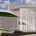 Waterfall Feature Wall Modern Design With Flowing Water Green Plants And Stone Accents
