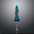 Fantasy Decorative Sword With Teal Pink Flame Like Patterns And Intricate Hilt
