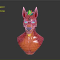 3D Fantasy Character Creature Bust With Red Orange Gradient Pointed Ears And Diamond Symbol
