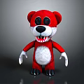 Red Plush Bear Doll With White Belly Black Eyes And Sharp Teeth Design