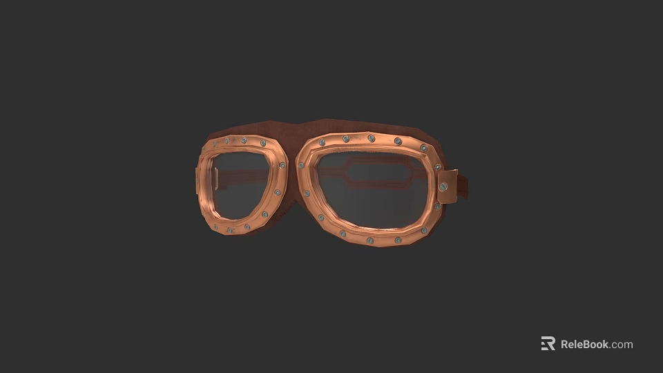 Classic Brown Leather Pilot Hat With Copper Goggles And Vintage Design 3d model 