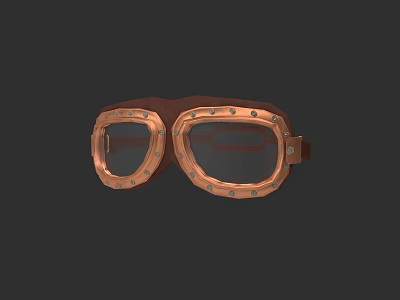 Classic Brown Leather Pilot Hat With Copper Goggles And Vintage Design 3d model