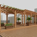 Outdoor Wooden Pergola with Transparent Roof and Planters on Wooden Deck