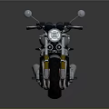 Vintage Style Motorcycle with Gray White Body Black Seat Yellow Shock Absorbers Silver Exhaust Pipe