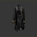Women's Black Coat And Skirt Set With Elegant Lace Details And Patterned Cuffs