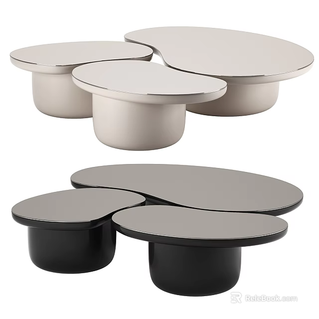 Modern Coffee Table Set With Irregular Rounded Design Light And Dark Color 3d model 