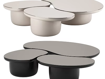 Modern Coffee Table Set With Irregular Rounded Design Light And Dark Color 3d model