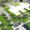 Modern Garden Landscape Design With Geometric Layout Trees Lawns And Pathways