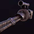 Vintage Firearm With Ornate Copper Finish Decorative Barrel And Revolver Cylinder
