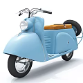 Light Blue Vintage Motorcycle With Orange Seat And Side Spare Tire