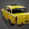 Yellow Classic Taxi Car With Checker Stripes And Taxi Sign