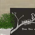 Elegant Decorative Ornament Set with Framed Bird Art Table Lamp Green Plant and Bird Figurines