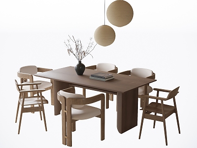 Modern Dining Table and Chair Combination Dining Chair Single Chair Chandelier 3d model