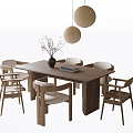 Modern Dining Table and Chair Combination Dining Chair Single Chair Chandelier 3d model