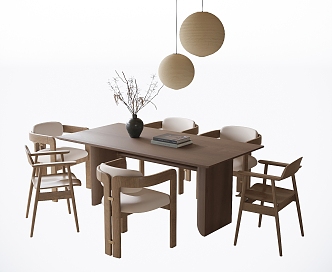 Modern Dining Table and Chair Combination Dining Chair Single Chair Chandelier 3d model