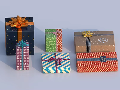 Assorted Colorful Gift Boxes With Diverse Wrapping Papers Different Patterns And Decorative Bows 3d model
