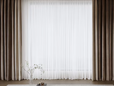 Elegant Modern Curtains With Sheer White Panels And Brown Side Drapes For Indoor Window Decoration 3d model