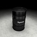 Black Supreme Barrel Standing On Gray Concrete Floor Against Dark Background