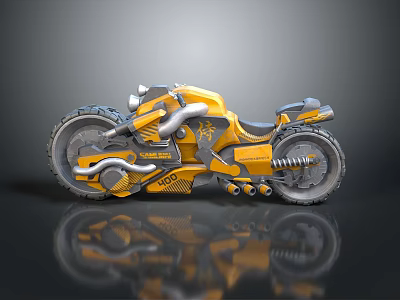 Futuristic Yellow Motorcycle Design With Sleek Body Mechanical Details And Rugged Tires 3d model