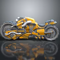 Futuristic Yellow Motorcycle Design With Sleek Body Mechanical Details And Rugged Tires