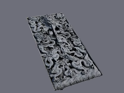 Traditional Chinese Dragon Carving With Intricate Relief On Decorative Stone Slab 3d model